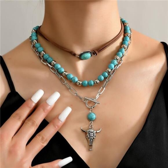 Layered Western Meli Cowgirl Necklaces for Women Vintage Rodeo Turquoise Beaded - Picture 6 of 6
